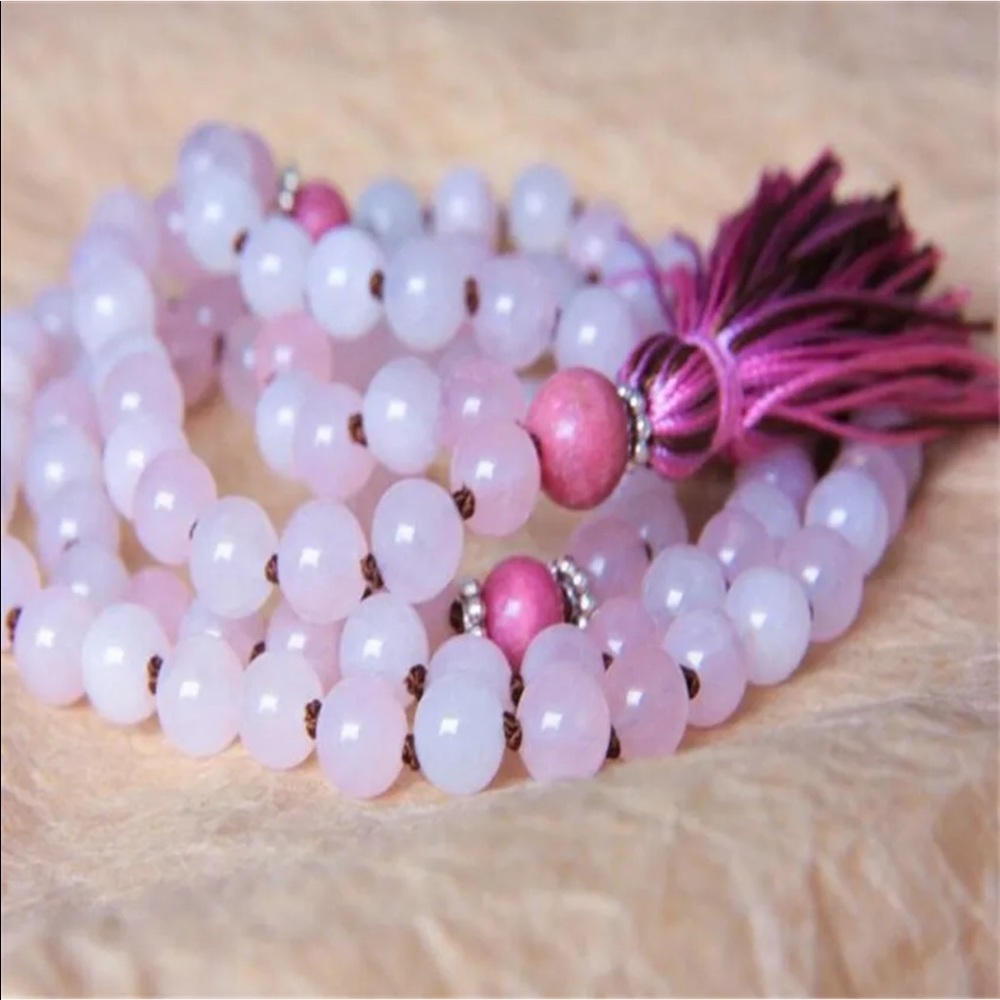 Pink Quartz and Rhodochrosite HEALED HEART gemstone Mala - Picture 2 of 3